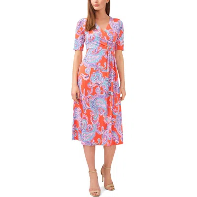 Chaus Faux Wrap Midi Dress In Orange