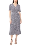 Chaus Floral Belted V-neck Midi Dress In Navy/white