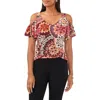 Chaus Floral Cold Shoulder Flutter Sleeve Knit Blouse In Black/berry/mauve