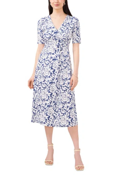 Chaus Floral Faux Wrap Midi Dress In Blue