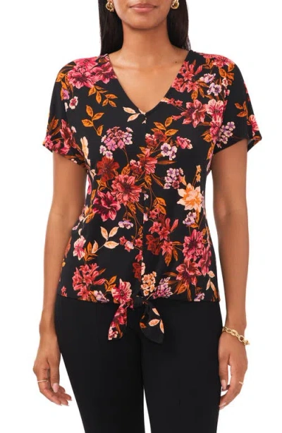 Chaus Floral Flutter Sleeve Blouse In Black