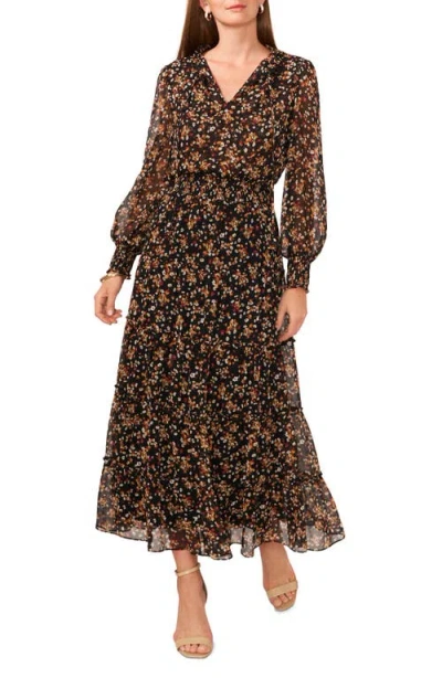 Chaus Floral Long Sleeve Tiered Maxi Dress In Black Mango