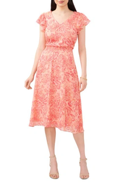 Chaus Floral Metallic Smocked Waist Midi Dress In Pink