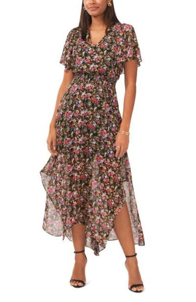 Chaus Floral Print Flutter Sleeve Maxi Dress In Multi