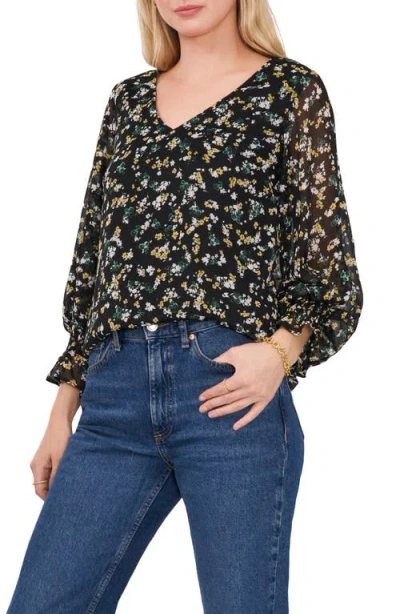 Chaus Floral Print V-neck Chiffon Top In Black