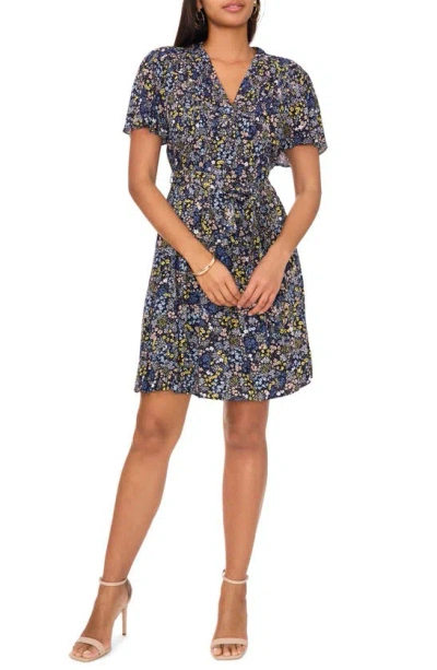 Chaus Floral Short Sleeve Dress In Navy