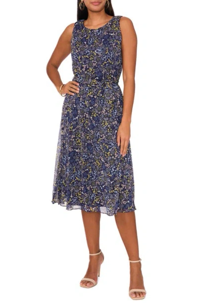 Chaus Floral Sleeveless Midi Dress In Denim/ Yellow