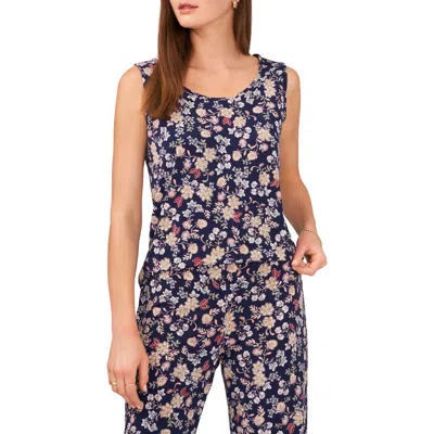 Chaus Floral Sleeveless Shell In Navy/yellow