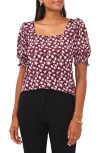Chaus Floral Square Neck Smocked Sleeve Blouse In Multi