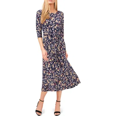 Chaus Floral Tie Front Midi Dress In Blue