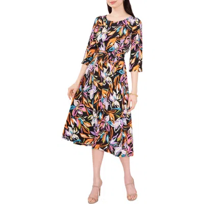 Chaus Floral Tie Waist A-line Dress In Black/multi
