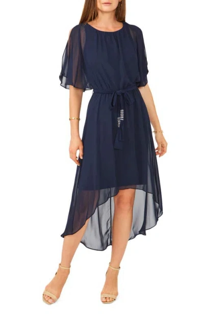Chaus Flutter Sleeve High-low Chiffon Dress In Blue