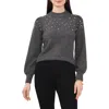 Chaus Imitation Pearl Puff Sleeve Sweater In Gray