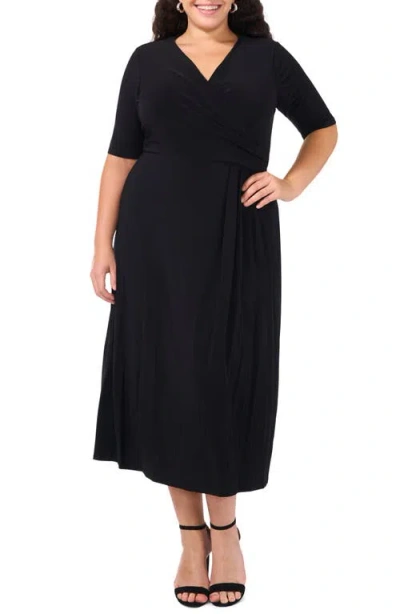 Chaus Laura Faux Wrap Midi Dress In Rich Black