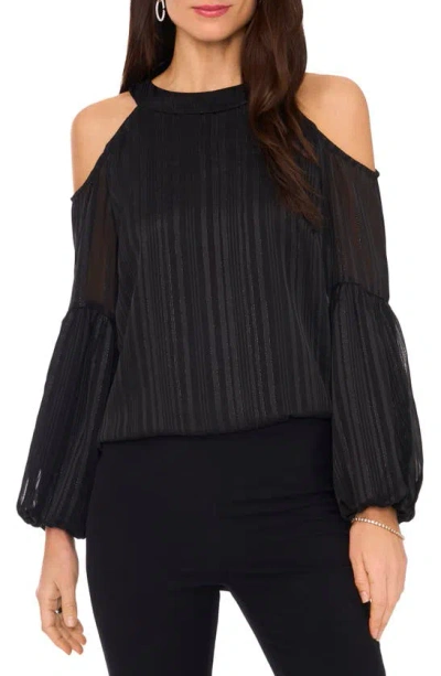 Chaus Metallic Cold Shoulder Balloon Sleeve Top In Black