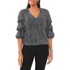 Chaus Metallic Lantern Sleeve Top In Gray