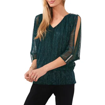 Chaus Metallic Split Sleeve Blouse In Green