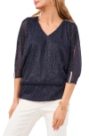 Chaus Metallic V-neck Blouse In Blue
