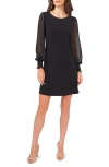 Chaus Mixed Media Clip Dot Long Sleeve Sheath Minidress In Black