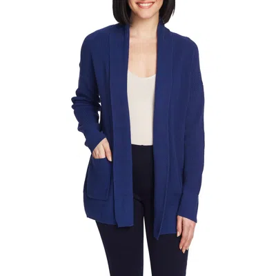 Chaus Open Front Long Cardigan In Blue