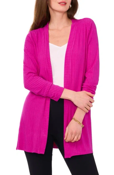 Chaus Open Front Rib Cardigan In Hot Pink
