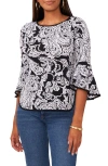 Chaus Paisley Print Bell Sleeve Top In Black/white
