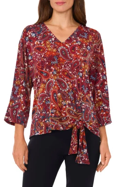 Chaus Paisley Print Side Tie Top In Brown Paisley 201