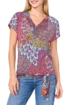 Chaus Peacock Print Zip Front Top In Multi