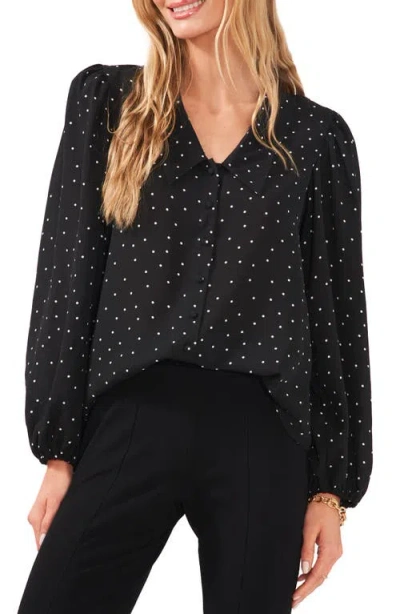 Chaus Polka Dot Balloon Sleeve Button-up Blouse In Black/white