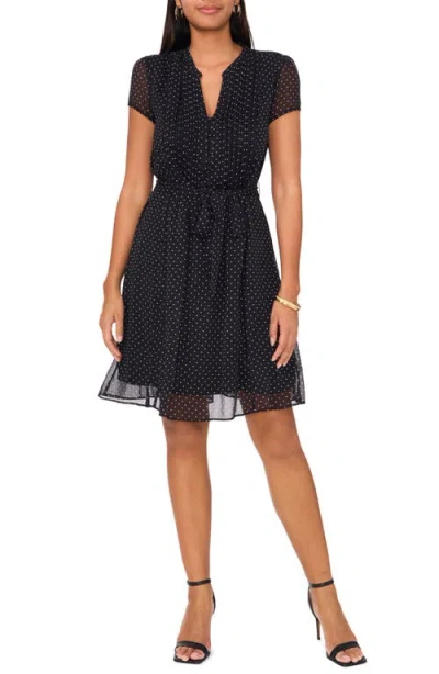 Chaus Polka Dot Pintuck Chiffon Dress In Black