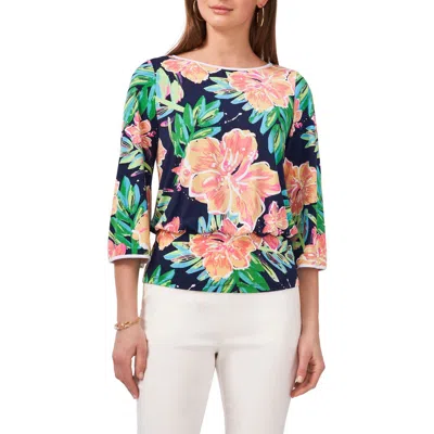 Chaus Print Banded Waist Top In Black/teal