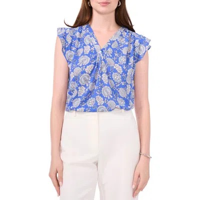 Chaus Print Flutter Sleeve Blouse In Blue