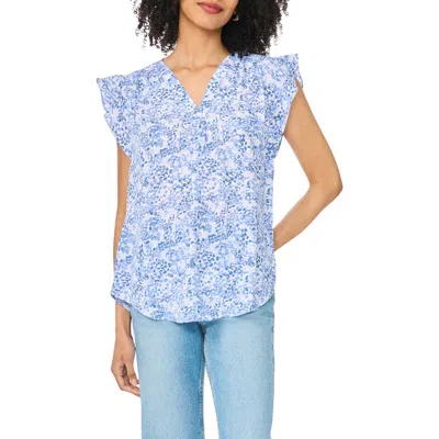 Chaus Print Flutter Sleeve Blouse In Blue