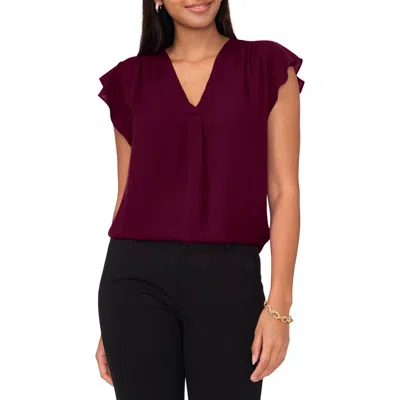 Chaus Print Flutter Sleeve Blouse In Burgundy