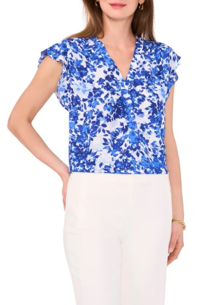 Chaus Print Flutter Sleeve Blouse In Opulent Blue