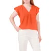 Chaus Print Flutter Sleeve Blouse In Orange