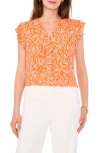 Chaus Print Flutter Sleeve Blouse In Orange/ White 869