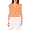 Chaus Print Flutter Sleeve Blouse In Orange/white 869