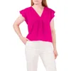 Chaus Print Flutter Sleeve Blouse In Pink