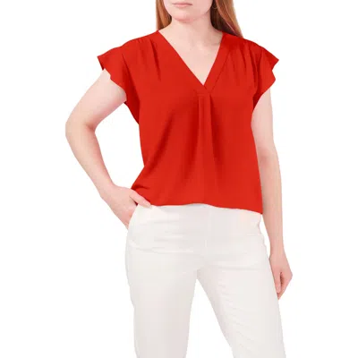 Chaus Print Flutter Sleeve Blouse In Red