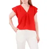 Chaus Print Flutter Sleeve Blouse In Red
