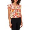 Chaus Print Flutter Sleeve Blouse In Red/purple/gold