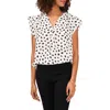 Chaus Print Flutter Sleeve Blouse In White/black