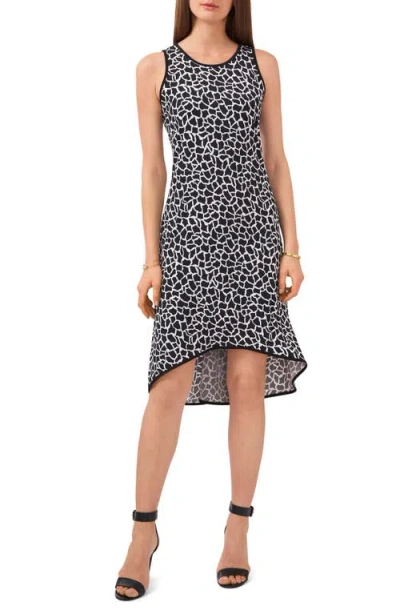 Chaus Print High/low Matte Jersey Dress In White/black