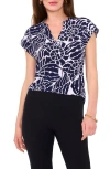 Chaus Print Split Neck Top In Blue