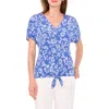 Chaus Print Tie Front Top In Blue