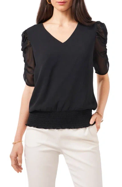 Chaus Puff Sleeve V-neck Chiffon Top In Black 29
