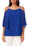 Chaus Rhinestone Cold Shoulder Blouse In Blue