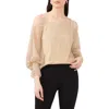 Chaus Rhinestone Cold Shoulder Metallic Blouse In Neutral