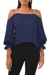 Chaus Rhinestone Trim Cold Shoulder Top In Jbs Navy